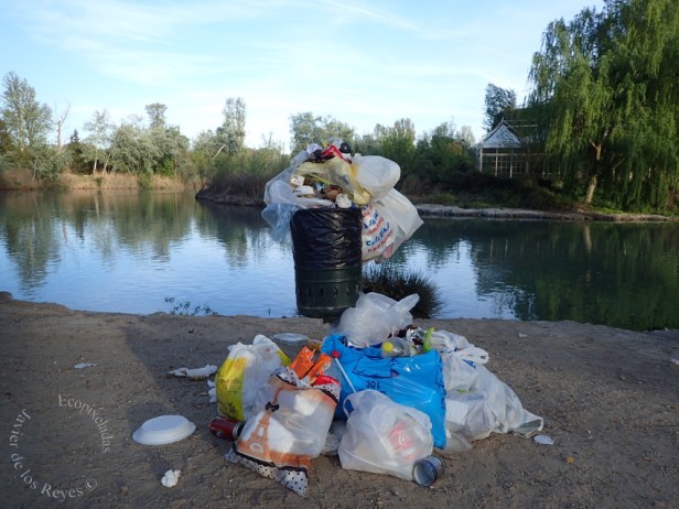 Papela saturada río Tajo en acceso Jardín Príncipe Aranjuez